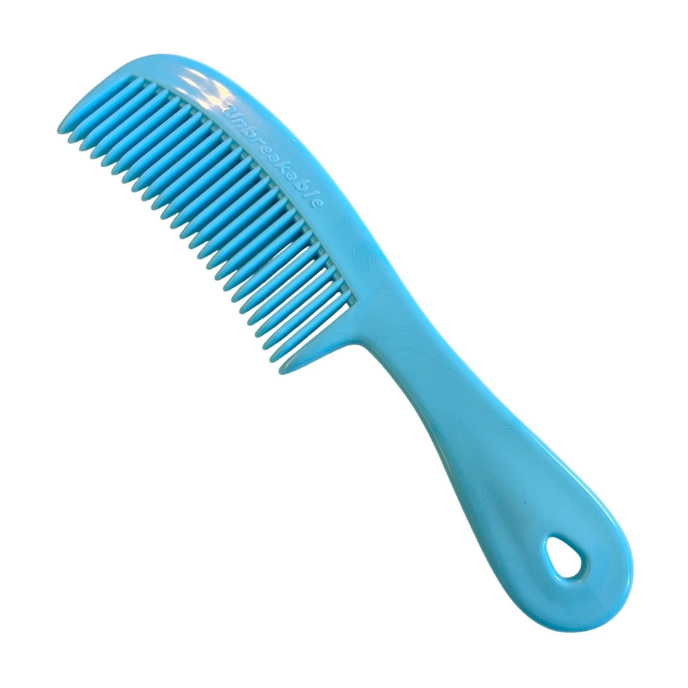 Vtg UNBREAKABLE Comb Teal Blue Plastic 80s USA purse pocket travel 6" wide tooth